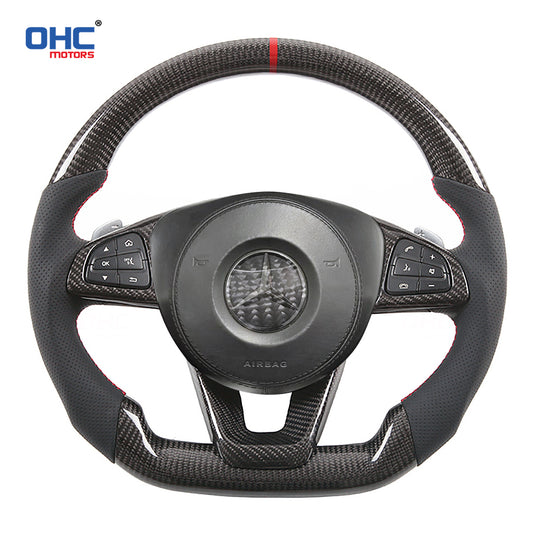 OHC Motors Carbon Fiber Steering Wheel for W205,S205 S213,W213 X156 C117,X117 W218,X218,C257 V222,X222 A238,C238 C205,A205 R231 Class:C E GLA CLA CLS S GLE SLC SL
