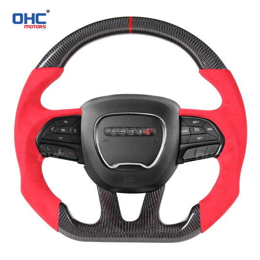 OHC Motors Carbon Fiber Steering Wheel for Dodge Challenger Hellcat R/T Scat Pack SRT Durango Jeep Grand Cherokee