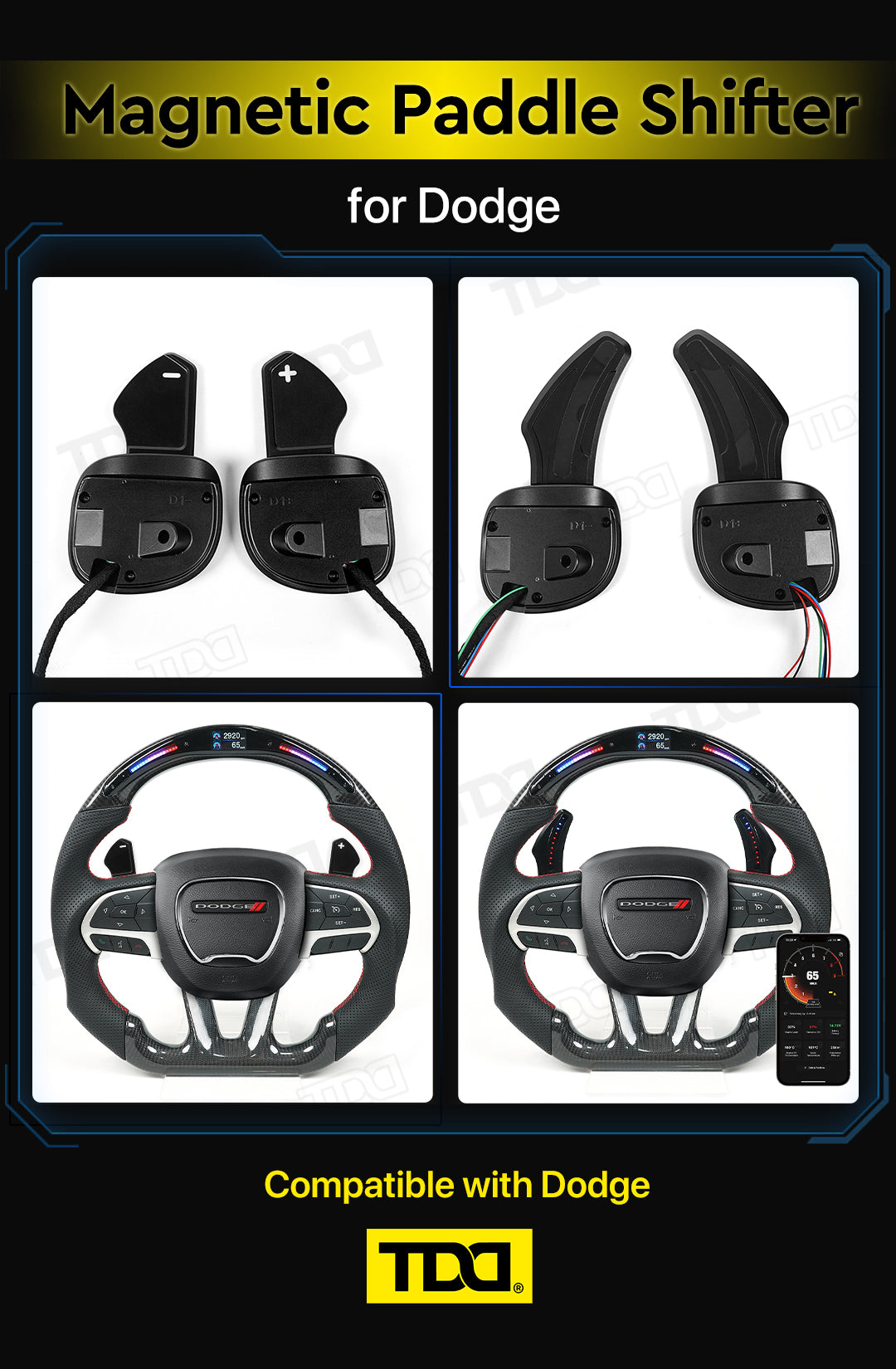 Magnetic Carbon Fiber Paddle Shifters For Dodge Challenger Charger Jeep Durango Grand Cherokee Chrysler 300 SRT Hellcat