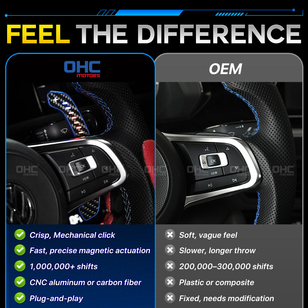 For Volkswagen MK7 Carbon Fiber LED Magnetic Paddle Shifters Mobile Phone Connection APP Control
