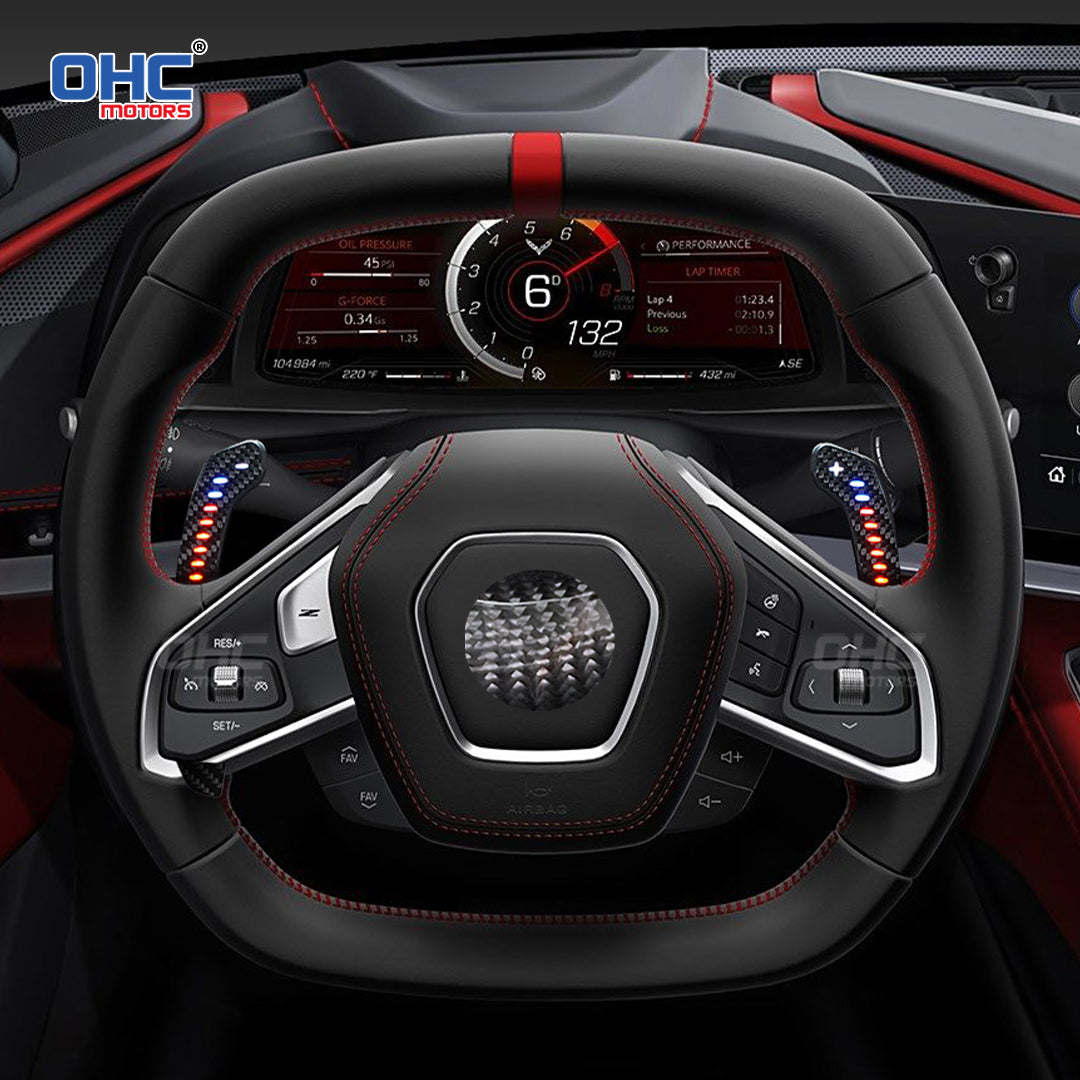 LED Magnetic Carbon Fiber Paddle Shifters For Chevrolet C8 Corvette