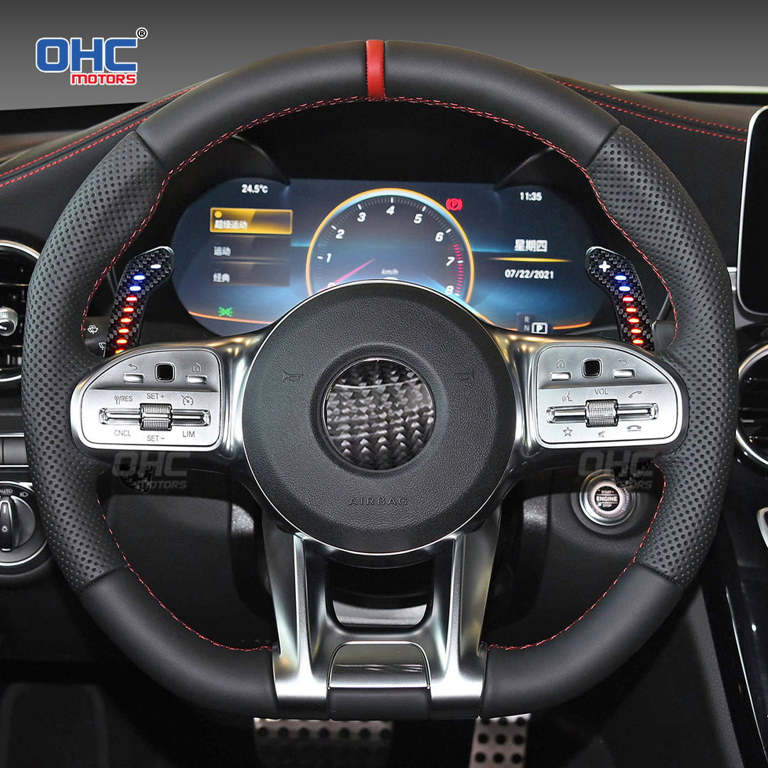 LED Magnetic Carbon Fiber Paddle Shifters For Mercedes Benz AMG 2019+