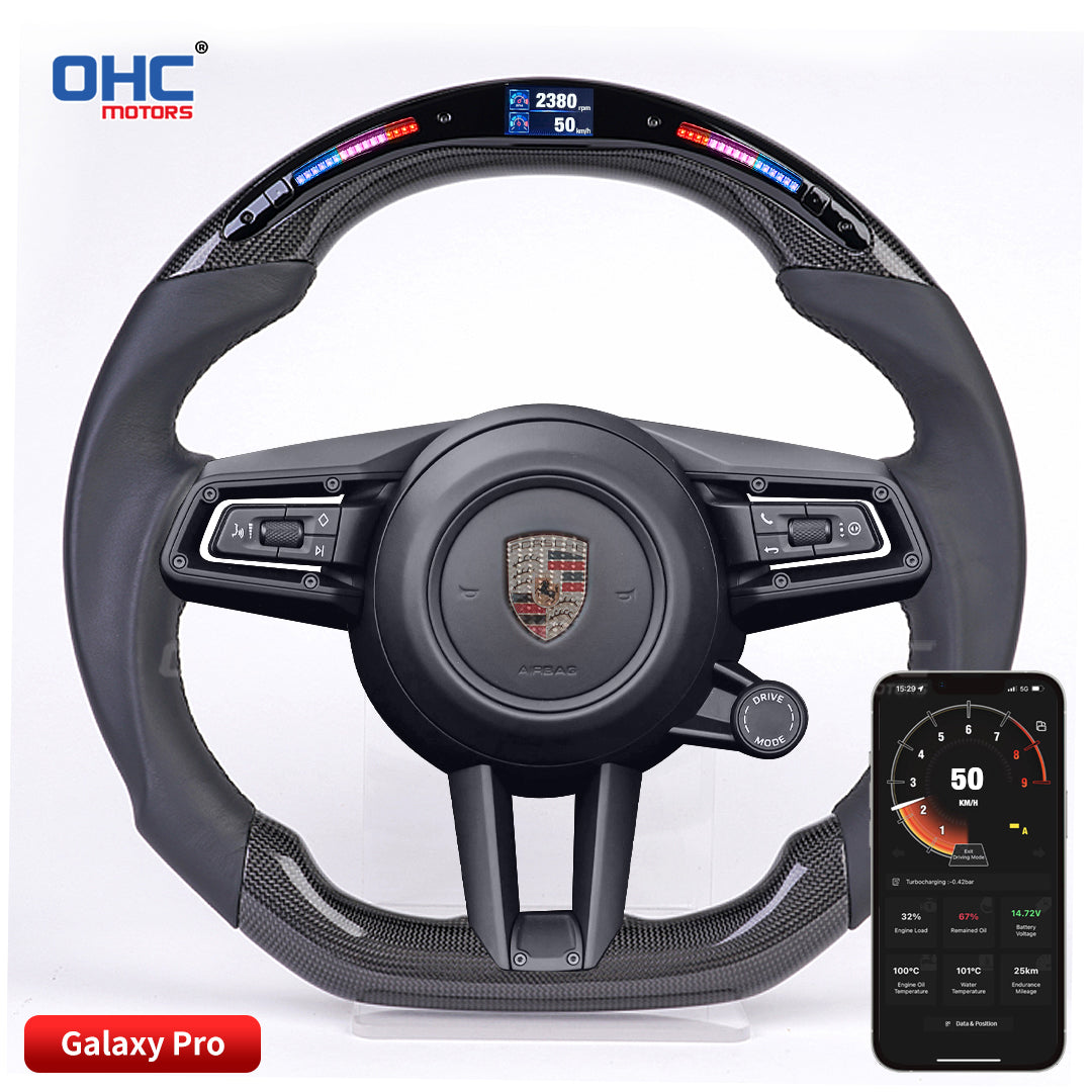 OHC Motors LED Light Up Carbon Fiber Steering Wheel for Porsche Mancan Cayenne Panamera 911 918 718