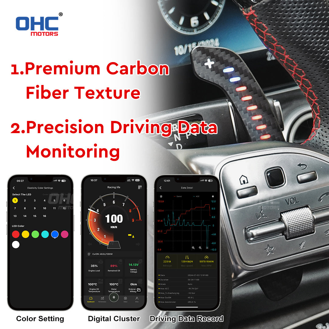 OHC Motors Carbon Fiber LED Magnetic Paddle Shifters For Chevrolet C8 Corvette