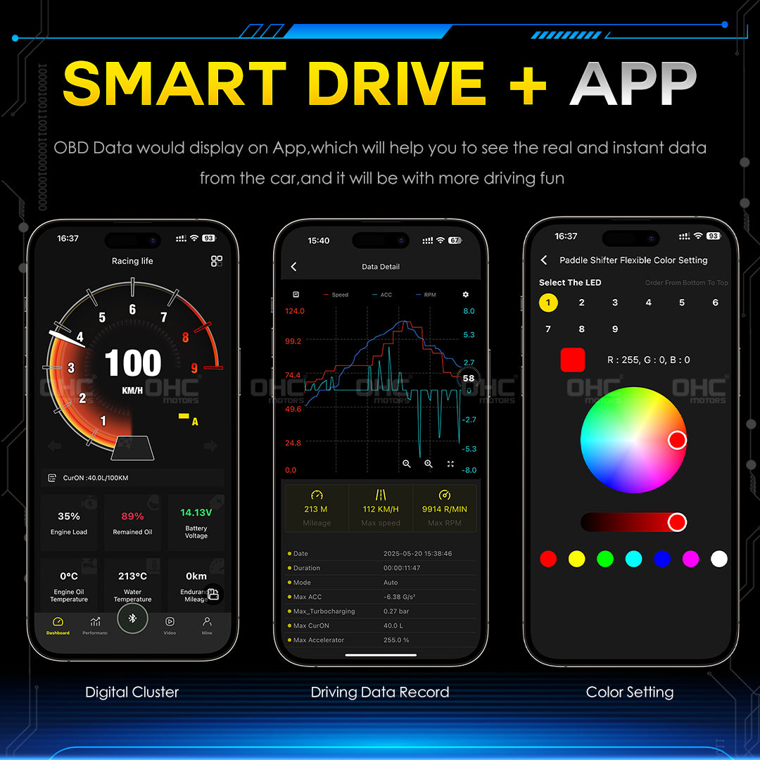 For Mercedes AMG Carbon Fiber LED Magnetic Paddle Shifters Mobile Phone Connection APP Control