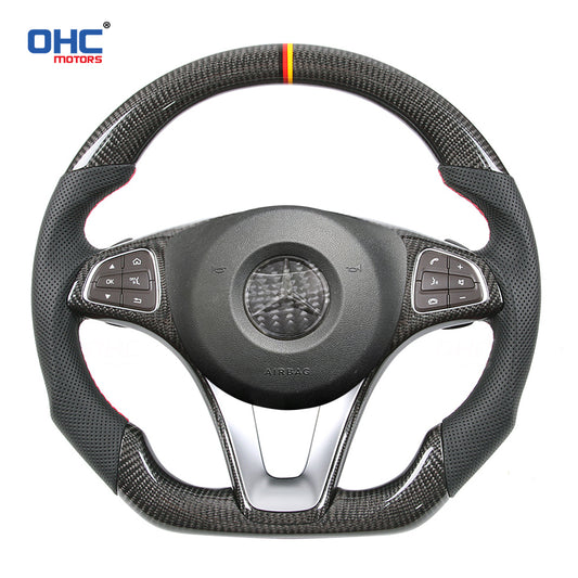 OHC Motors Carbon Fiber Steering Wheel for W205,S205 W205,S205 W213,S213, X156 C205,A205 W447 W246 C117,X117 W218,X218 C207,A207,C238,A238 X166 Class:C E GLA GLC V VITO B CLA CLS GLE GLS