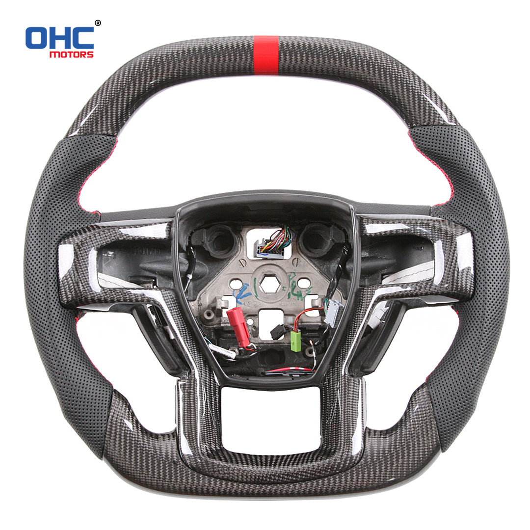 Real Carbon Fiber Sport Steering Wheel For Ford F150 Raptor 2015-2020 - With Paddles, Perforated Leather By MAYELLO